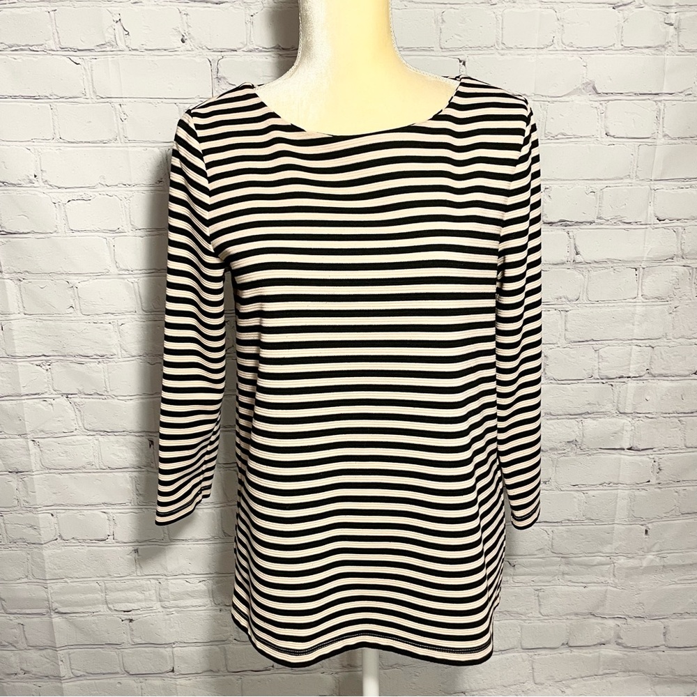 Ann Taylor black and tan striped 3/4 sleeve textured blouse